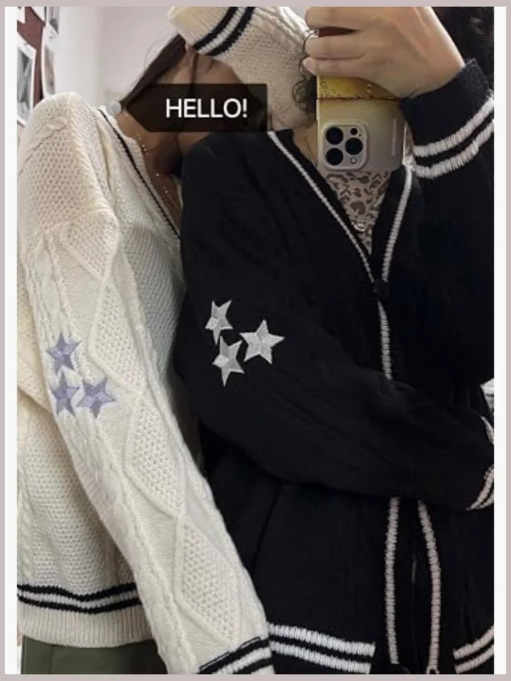 V Neck Loose Fit Knit Cardigan with Star Embroidery Button Down
